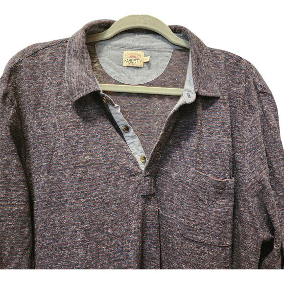 FAHERTY Men's Long sleeve Striped Collared Polo Shirt Size XL EUC - Picture 3 of 6